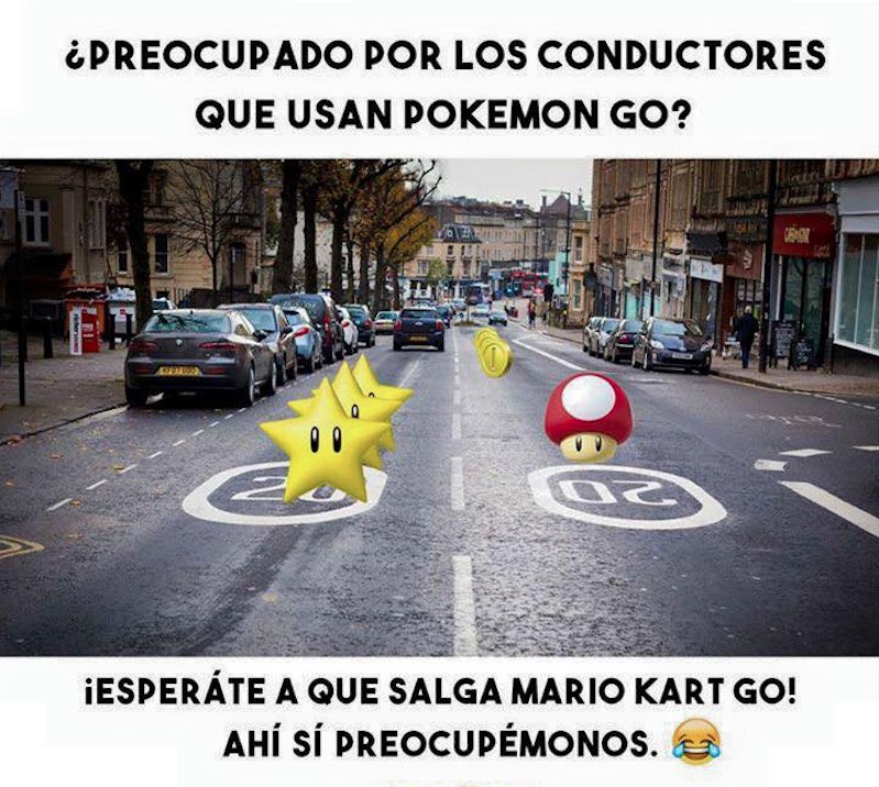 PeerToPark's tweet photo. Si te preocupaba la seguridad vial con #PokemonGo prepárate, #Nintendo anuncia #MarioKartGo 😂 https://t.co/RZMEOvToQA
