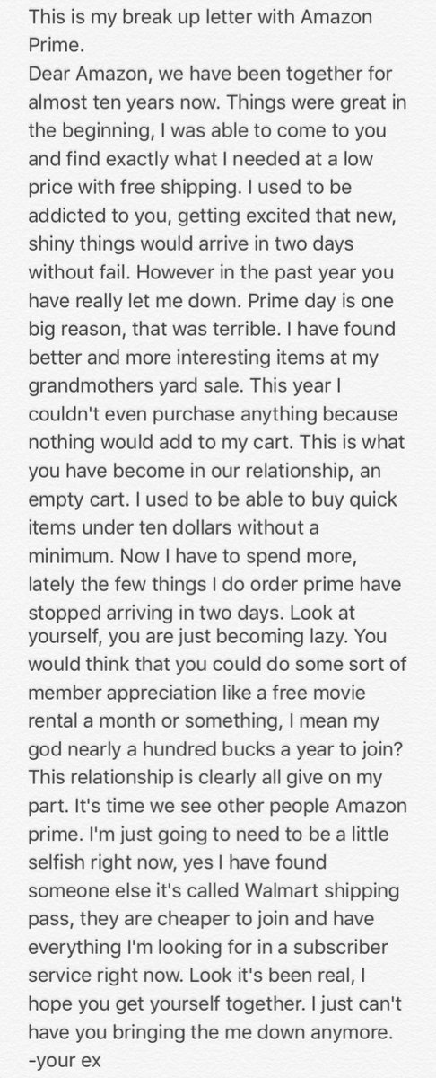 PettywithGusto's tweet photo. @amazon @AmazonHelp @Walmart we are breaking up. #primedayfail #primeisascam #angryconsumer https://t.co/5BEmqIItqW
