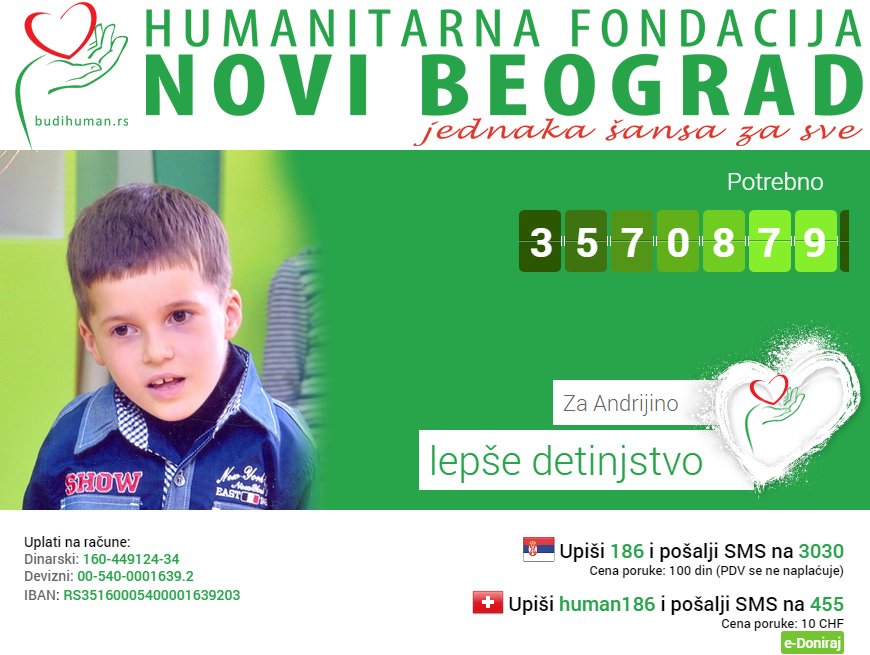 budihuman's tweet photo. Pomozimo Andriji da pobedi deformitet kičme i ima srećno detinjstvo! Upiši 186 i pošalji na 3030! https://t.co/mfZFSBbnTI