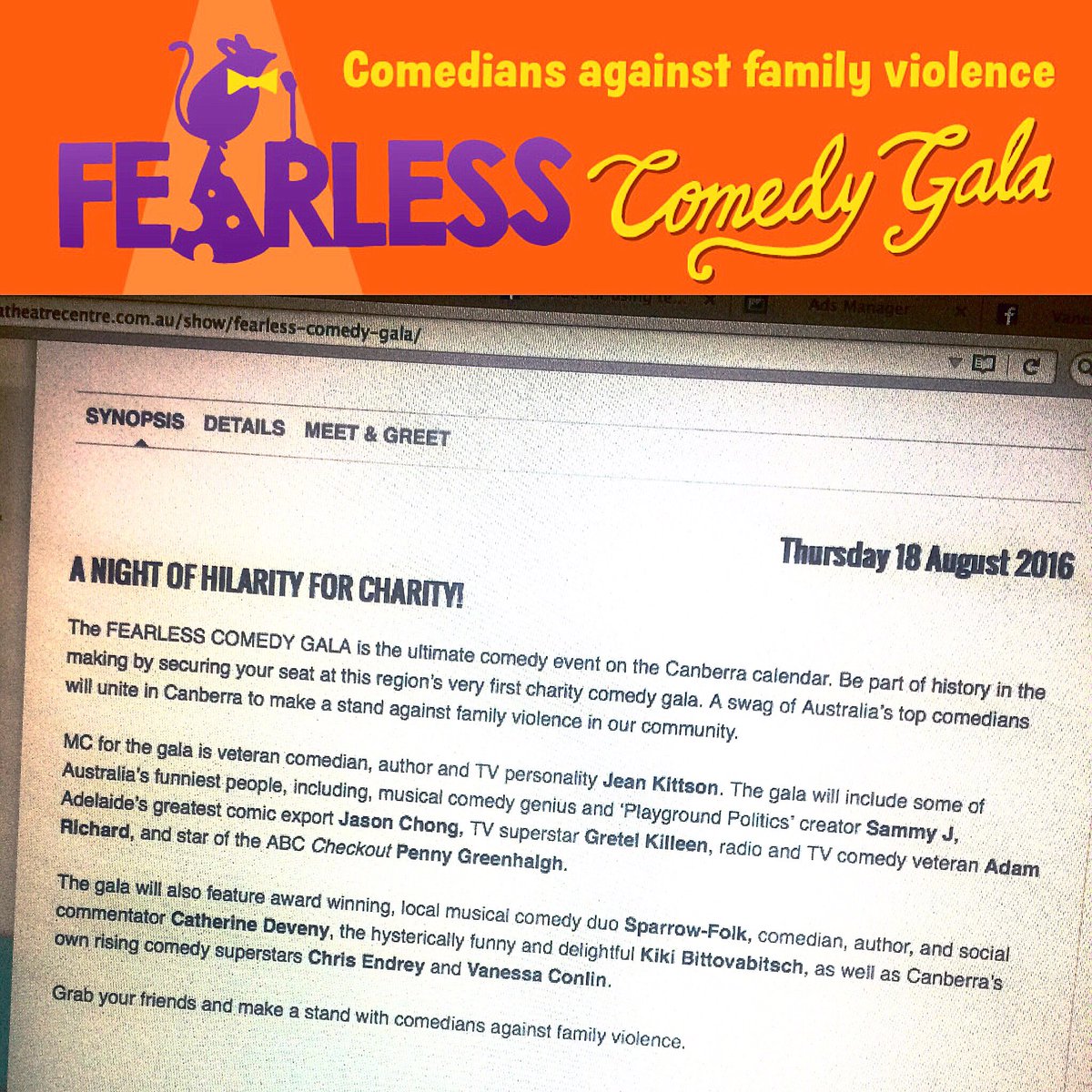 Have you jumped on the <a href="/canberratheatre/">Canberra Theatre Centre</a> website and checked out the <a href="/fearlessgala/">Fearless Initiative</a>?

Kinda makes me want to buy tix!