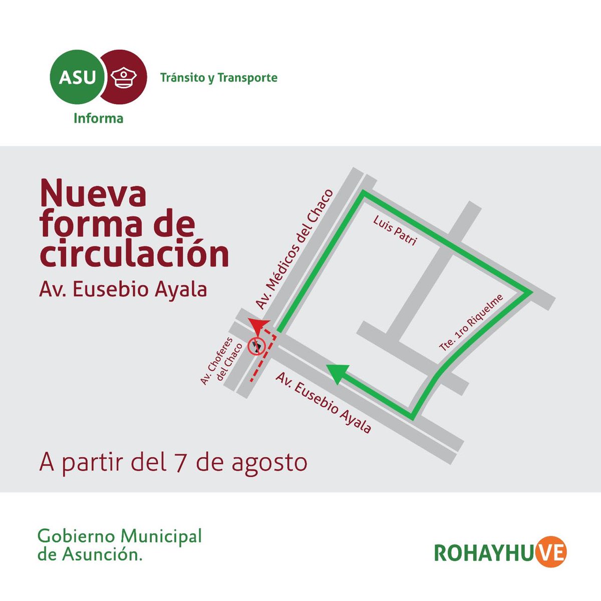 Nueva forma de circulación sobre la Avda. Eusebio Ayala, a implementarse a partir del próximo 7 de agosto.