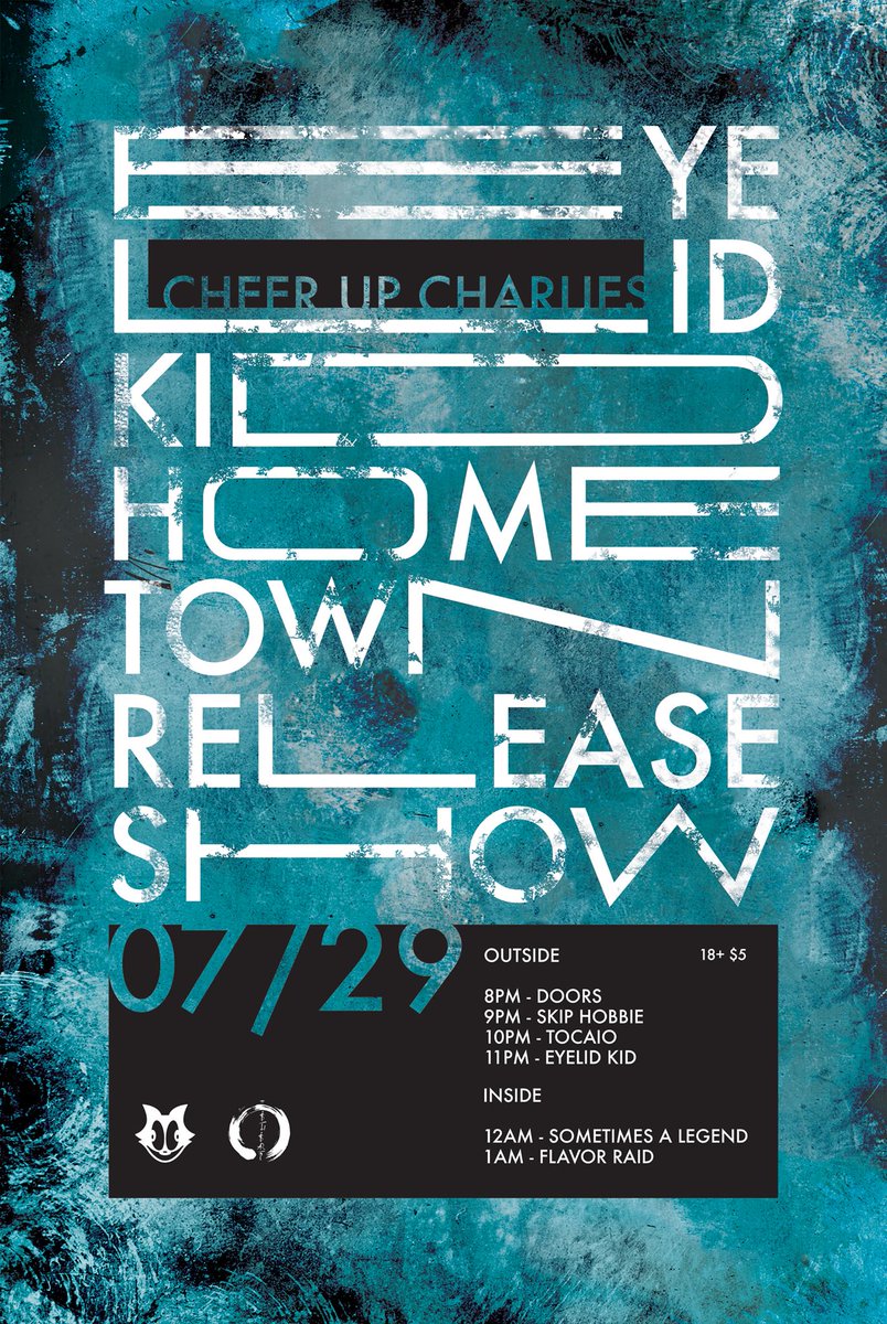 TONIGHT - <a href="/Eyelidkid/">addie</a> album release w/ <a href="/Flavor_Raid/">FLAVOR RAID</a> Tocaio, Skip Hobbie and Sometimes a Legend at <a href="/CheerUpCharlies/">Cheer Up Charlies</a>!