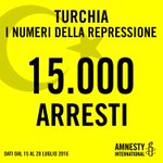 #Turchia: dal 15 al 28 luglio sono state arrestate 15.000 persone. firma l'appello > <a href='https://t.co/C3e8g3Cwwi' target='_blank'>https://t.co/C3e8g3Cwwi</a>  <a href='https://t.co/LGHGtQm59Z' target='_blank'>https://t.co/LGHGtQm59Z</a> 