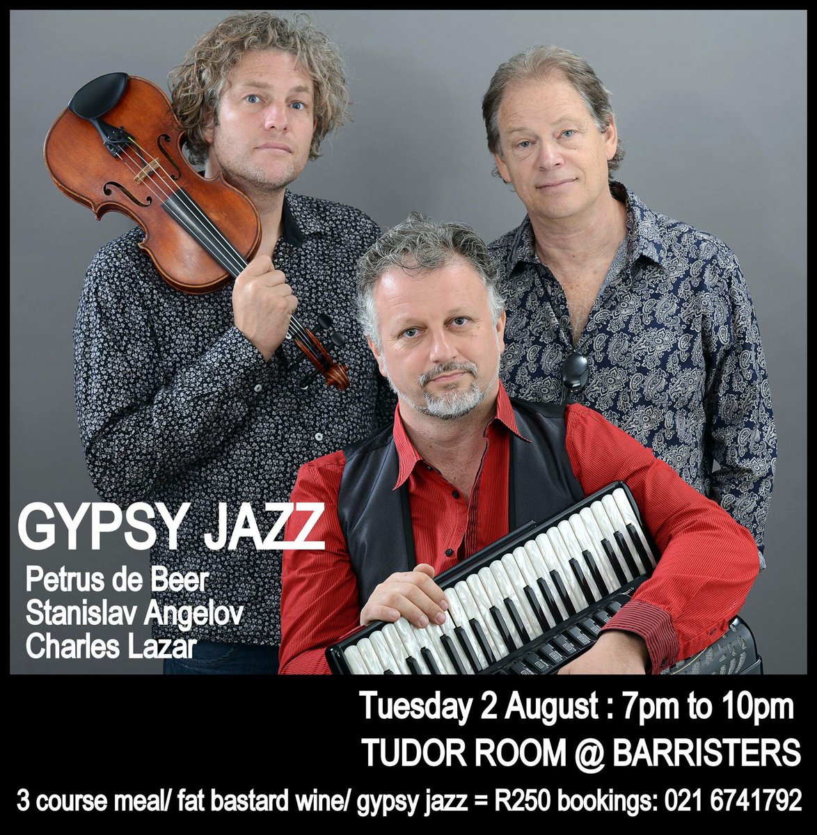 #GypsyJazz <a href="/BarristersGandC/">Barristers Grill</a> 2August <a href="/TopSARestaurant/">Best Restaurants in South Africa</a> <a href="/FATbastardWine/">FAT bastard Wine</a> <a href="/CapeTownEtc/">Cape {town} Etc</a> <a href="/allcapetown/">Cape Town</a> <a href="/fivestarprza/">FIVESTAR PR</a> <a href="/woict/">whatsonincapetown</a>