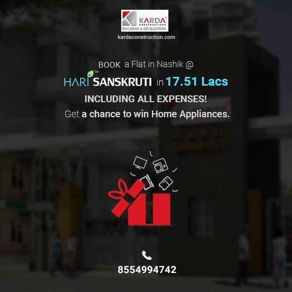KardaNashik's tweet photo. FULLY FURNISHED FLATS starting at 17.51/- Lacs Including all expenses @
#HARISANSKRUTI with #kardaconstructions https://t.co/jQR42YGvkE