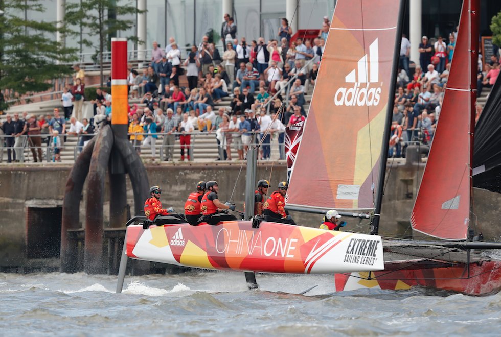A shot from the water from <a href="/Lloyd_Images/">Mark Lloyd</a> of <a href="/chinaonesailing/">Chinaonesailing</a> putting on a show for the crowds #extremesailing