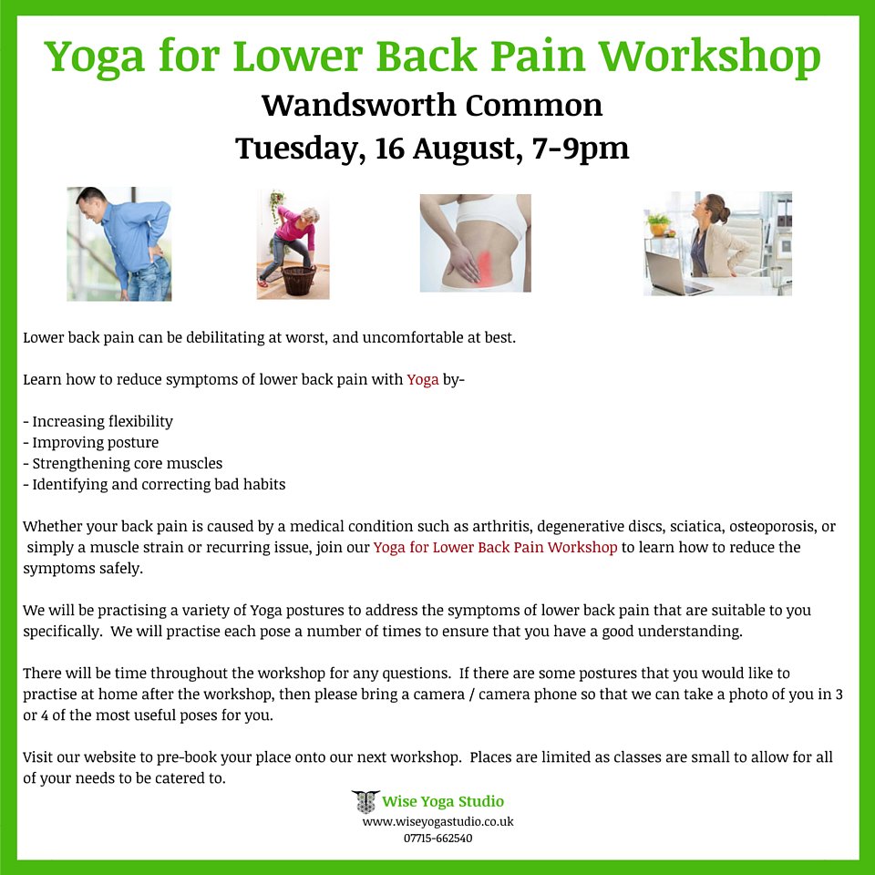 BEmoreyoga's tweet photo. Next #Yoga for Lower #backpain @Wiseyogastudio 16th August.  Small beautiful studio in #Wandsworth.  Limited spaces. https://t.co/WyUpMKLRfW