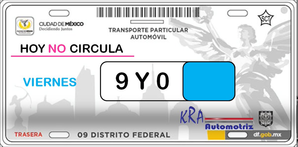 MexicoKRA's tweet photo. #BuenViernes Recuerda que #HoyNoCircula engomado azul terminación de placas 9 y 0. https://t.co/hv5yN6OXkz