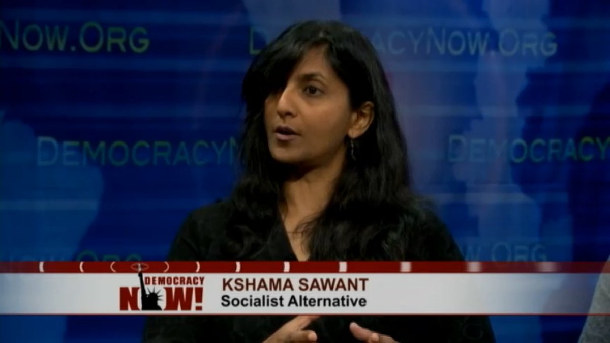 democracynow's tweet photo. Seattle councilmember @cmkshama: "Trump is making gains because you don’t have a real left to counter him" https://t.co/YQLJLefgm0