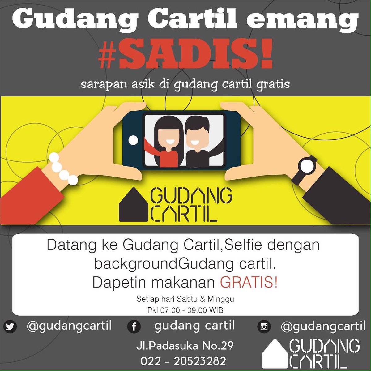 GudangCartil's tweet photo. Sarapan gratis di #GudangCartil? Bisa banget! Tiap weekend ada yang #SADIS disini! https://t.co/JUXHlWZMKt