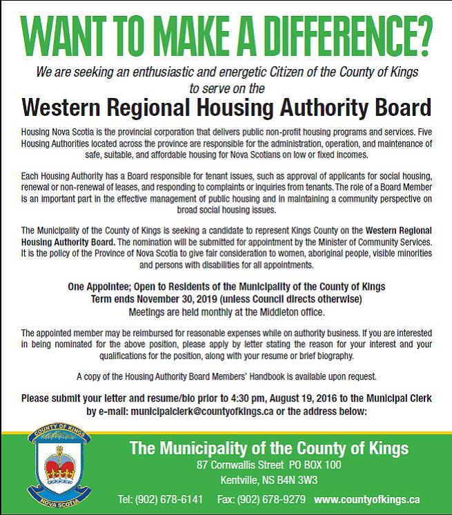 We're looking for an enthusiastic and energetic Citizen to serve on the Western Regional Housing Board!