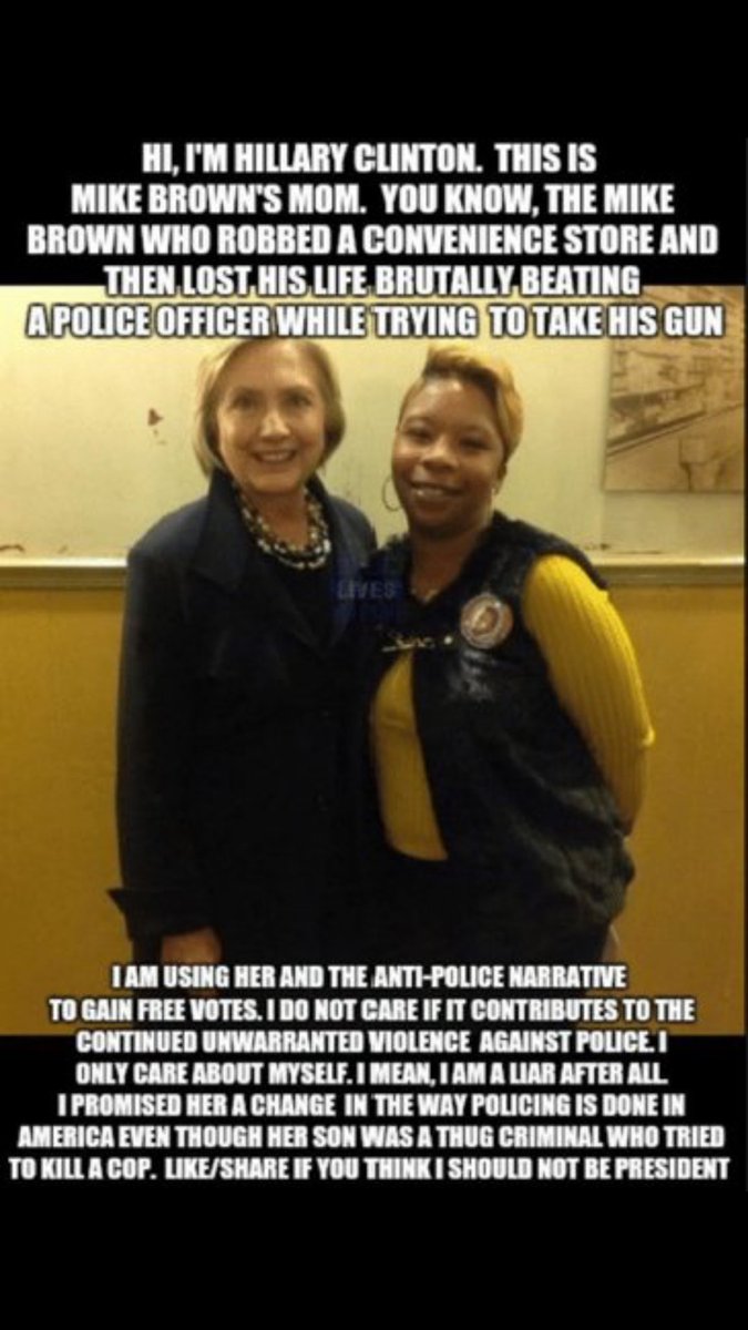 It's disgusting that #CrookedHillary uses #BlackLivesMatter and #MothersOfTheMovement to get votes. Cop haters!