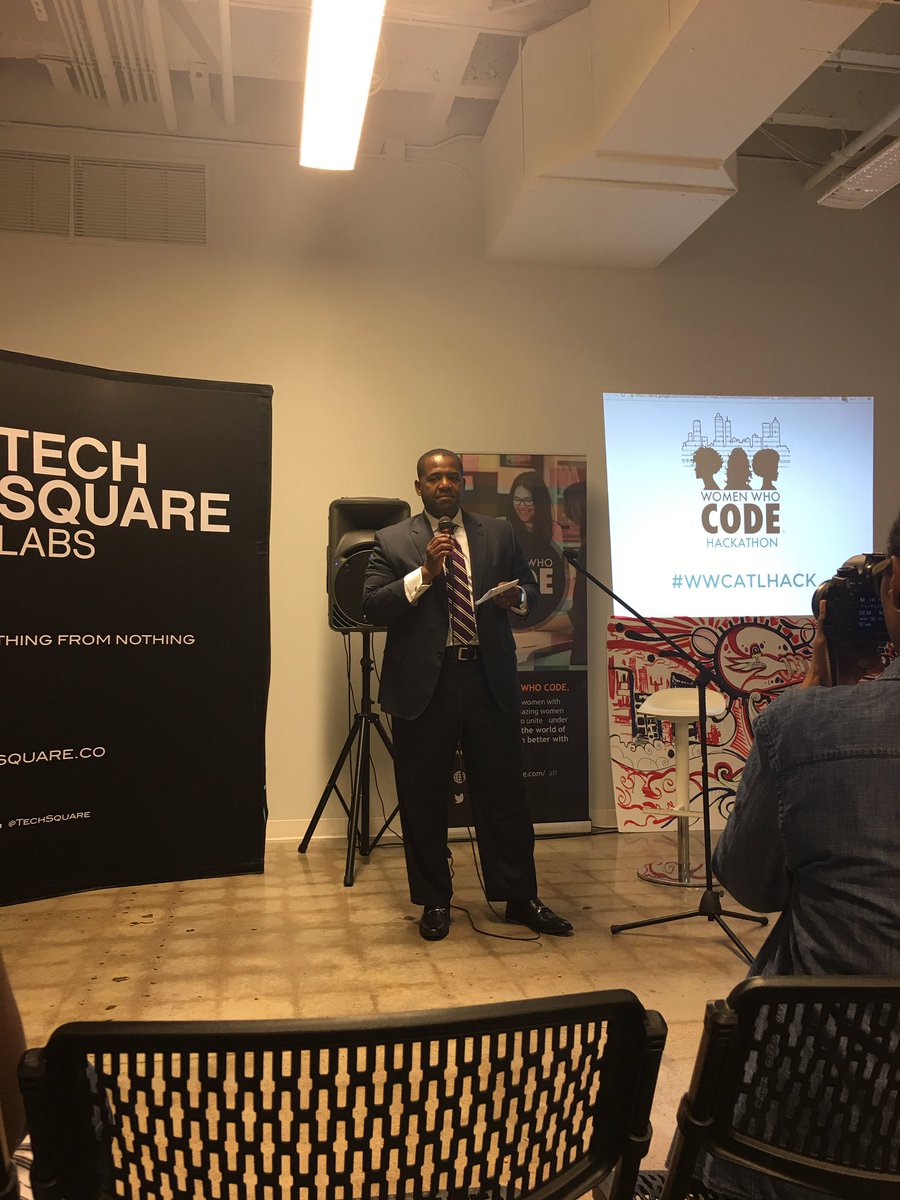 empowered2code's tweet image. With Atlanta City Council President @ceasarcmitchell #WWCATLHack, #WWCcode, #BuildingSomethingBig