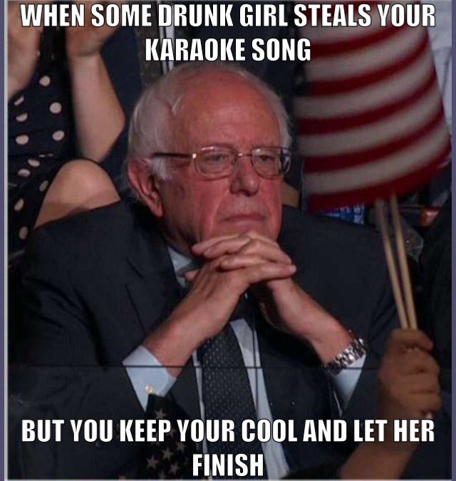 pizzaweather's tweet photo. When some drunk girl steals your karaoke song, but you keep your cool and let her finish #DemsInPhilly #bernie https://t.co/3cQzE3ADqM