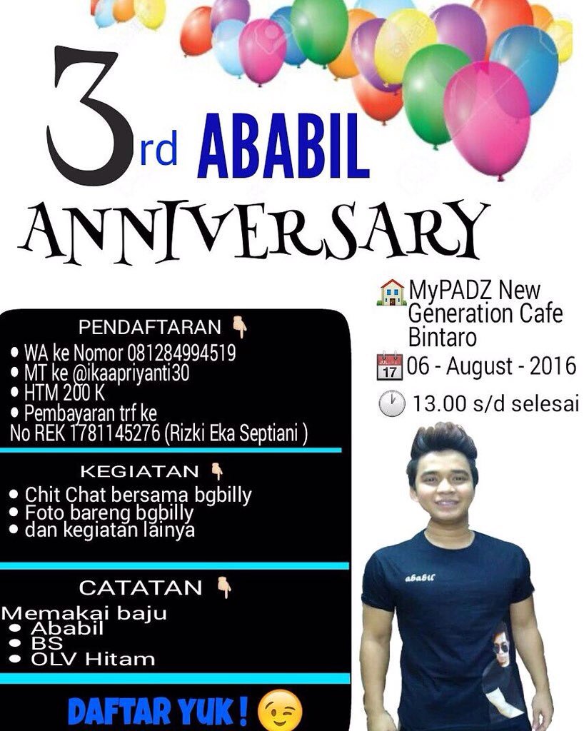 Buat Ababil Bandung yg mau ikut anniv Ababil yg ke 3th bisa hubungi contact person yg ada di foto ini ya😉