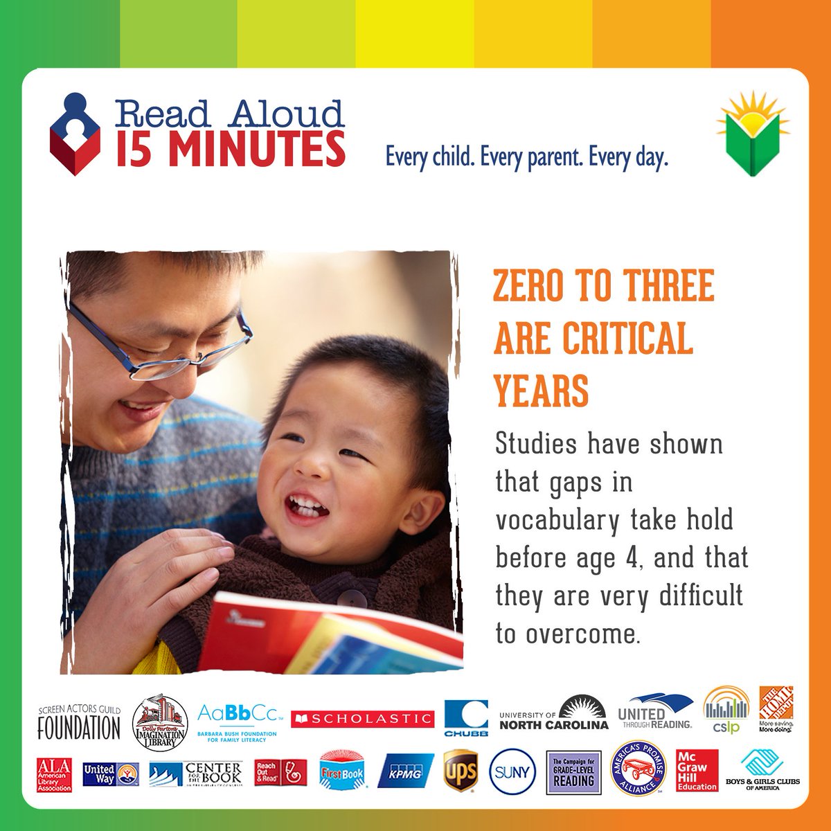 ReadAloud_org's tweet photo. Zero to three are critical years for learning. #readaloud https://t.co/V0fyYFrmoQ