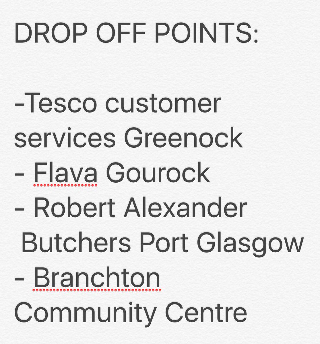 A little reminder that our drop off points are as follows:-