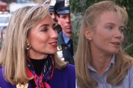 FaceDetective's tweet image. Trump can try &amp;amp; take away Hillary's accomplishments but he will never take away her twinship with Rebecca De Mornay