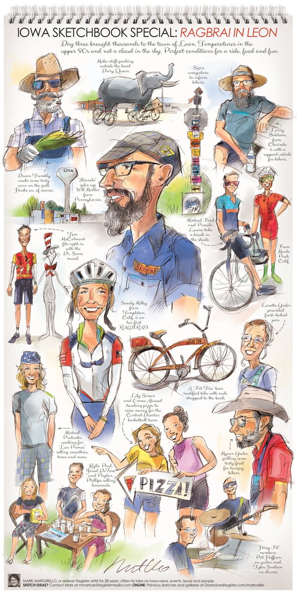 MMarturello's tweet photo. This week's sketchbook covering @RAGBRAI_IOWA  in Leon. Thanks to all for a great time. https://t.co/XahisWX49d