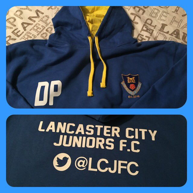 InfusionDesign1's tweet image. New merchandise in the pipeline for @LCJFC this time a two tone printed hoodie #hoodie #varsity #blue #yellow
