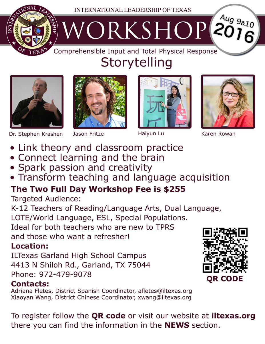 ILTexasSchools's tweet photo. @il_texas Dr. Krashen's is coming! Deadline for registration is today@ 3pm #TPRS #Krashen #fluency #proficency #edu https://t.co/W98B89Tsa9