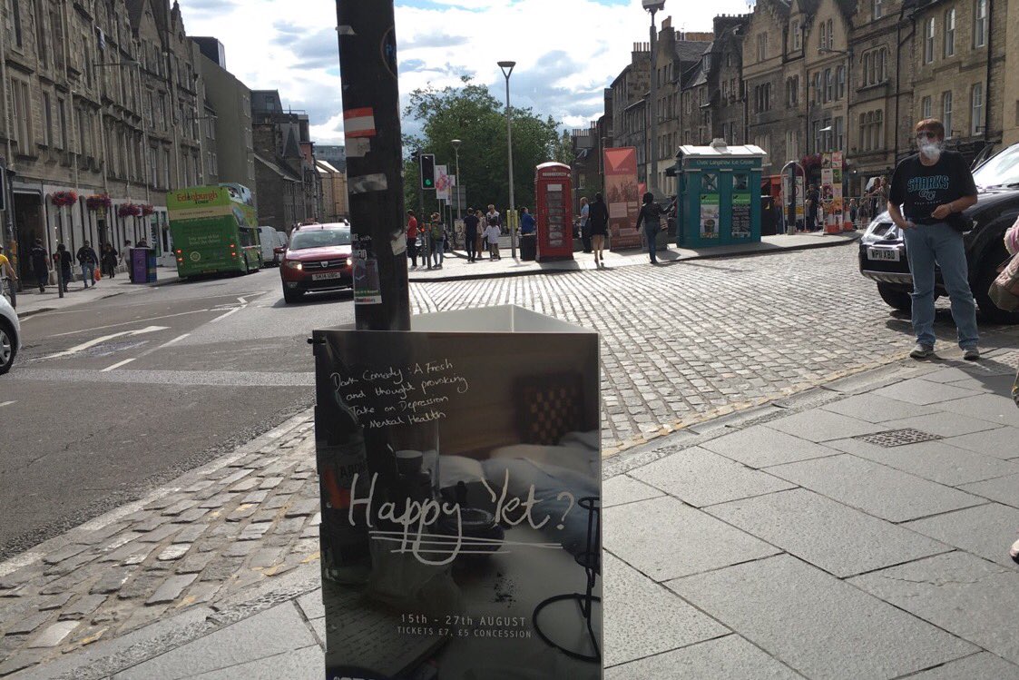 happyyet2016's tweet photo. Happy Yet? Hits GRASSMARKET !!!! #fringe #Edinburgh #advertising #edfringe2016 #grassmarket #sunny https://t.co/LiTm0lJO6l