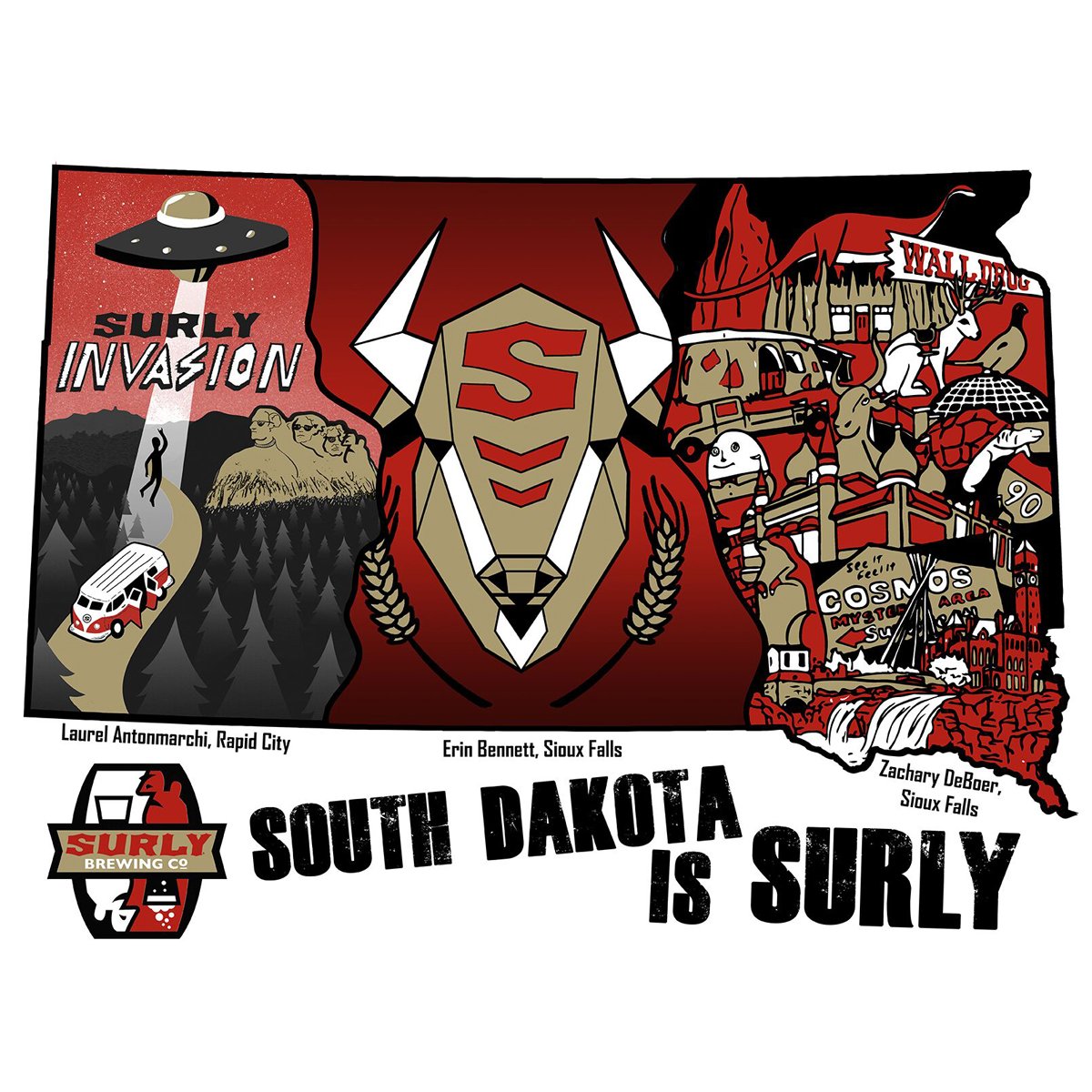SurlyBrewingSD's tweet photo. Cheers to @IndyAleHouse &amp; #sodak artists Erin B, @laurophyll @HelloImZach on the launch of our #GetSurlySD poster https://t.co/44P53Qqmzw