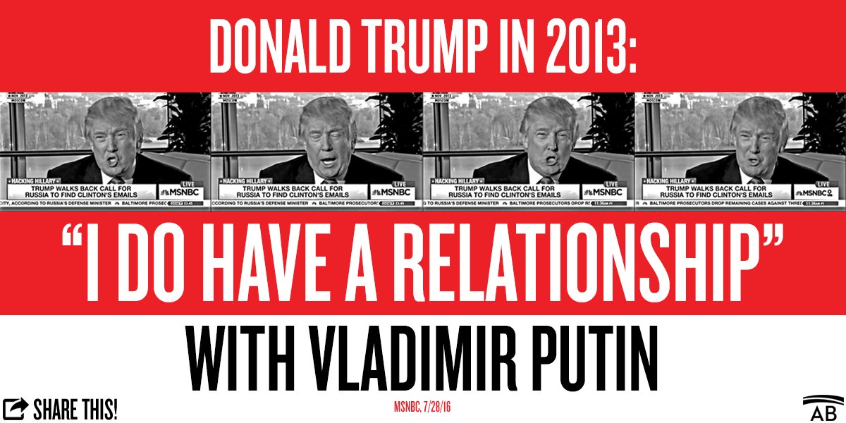 American_Bridge's tweet photo. Donald Trump claims he “doesn’t know Putin”. When he was in Moscow in 2013, he sang a different tune. https://t.co/11kLanwjw1