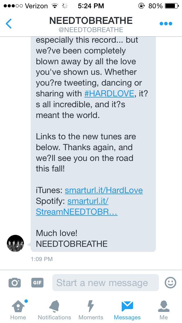 krockmonster's tweet photo. When Needtobreathe dm's you thanking you for tweeting about their album😎 #basicallybffs https://t.co/AD9jbUGIC1