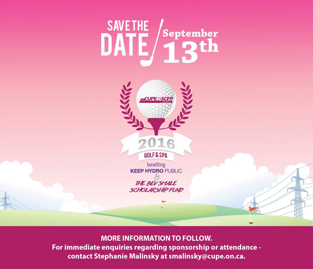CUPEOntario's tweet photo. Save the date for #CUPE Ontario's first-ever Charity Golf Tournament! More info to follow🏌#KeepHydroPublic #CUPE https://t.co/xx4zuC9DNj