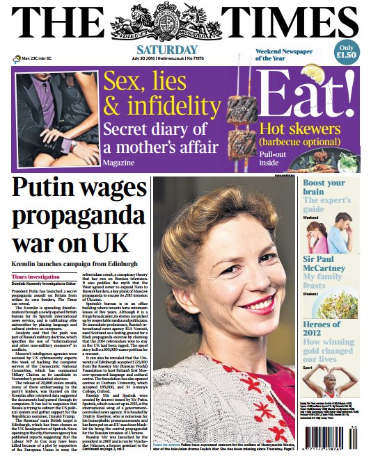 SkyNews's tweet photo. TIMES FRONT PAGE: ‘Putin wages propaganda war on UK’ #skypapers https://t.co/PlQvteA0sB