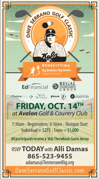 LindesignDesign's tweet photo. New Ad for the @TennesseeBig event, @DaveSerranoUT Golf Classic #TennesseeBig #BigBrothersBigSisters #DaveSerrano https://t.co/MiHECNn9Gh
