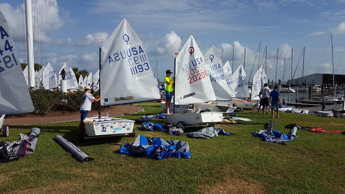 rjbrassell's tweet photo. @EWYCJRSAIL Ready for day 2 of @USOptiSailing @SAP Nationals.  Looks like better weather today. #drinkwater https://t.co/X80uTA4PqL
