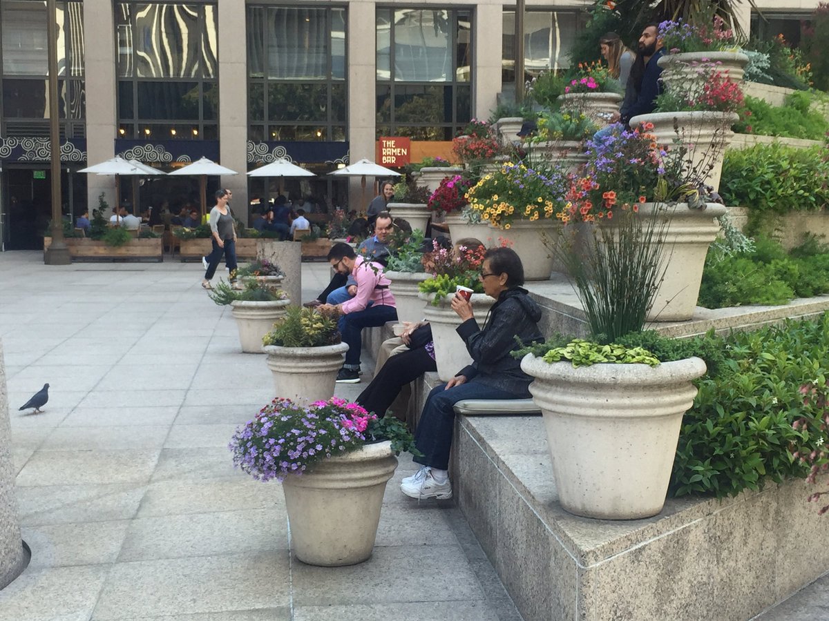 101 California plaza shows what makes public space thrive: varied seating, a choice between shade and sun, + people