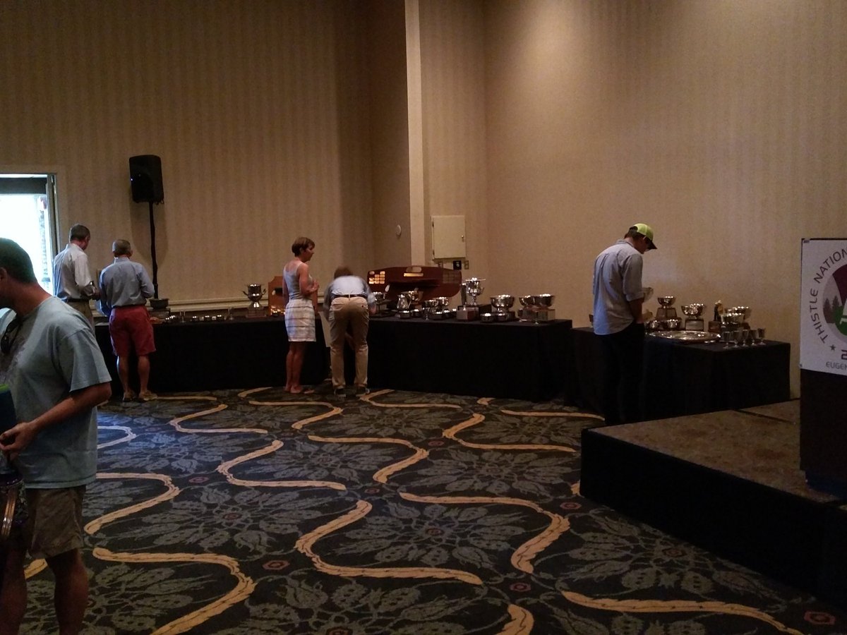 A few trophies on hand for the awards banquet. Raffle numbers are starting to get handed out.