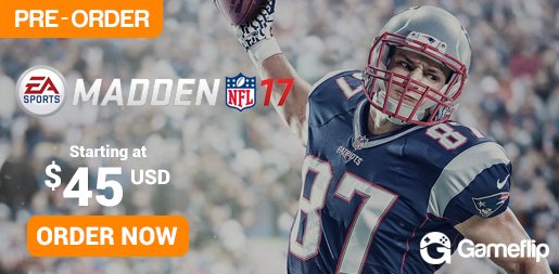 Gameflip's tweet photo. Take your team all the way &amp; pre-order your copy of #Madden17 today. Prices start at $45: https://t.co/3nf8cafZlu https://t.co/PC9K1IsW9C