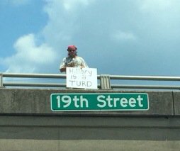 Hillary is a turd sign greets Clinton in Harrisburg