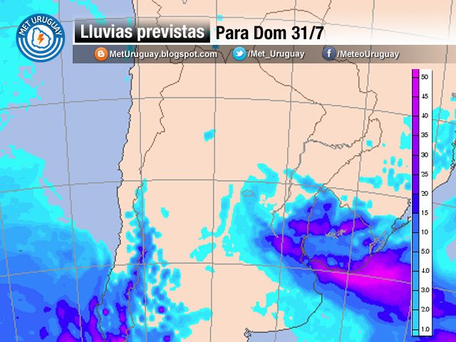 Pronóstico para el fin de semana (mapa con estimativos de lluvia para el Dom 31/7) meturuguay.blogspot.com.uy/2016/07/fin-de…