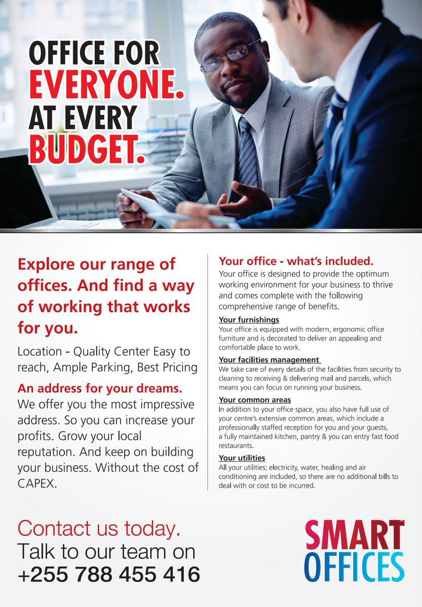 QualityCentre_'s tweet photo. Get your own office in #Daressalaam just for $175* per month. Contact Us Now. https://t.co/posD0YJIpC