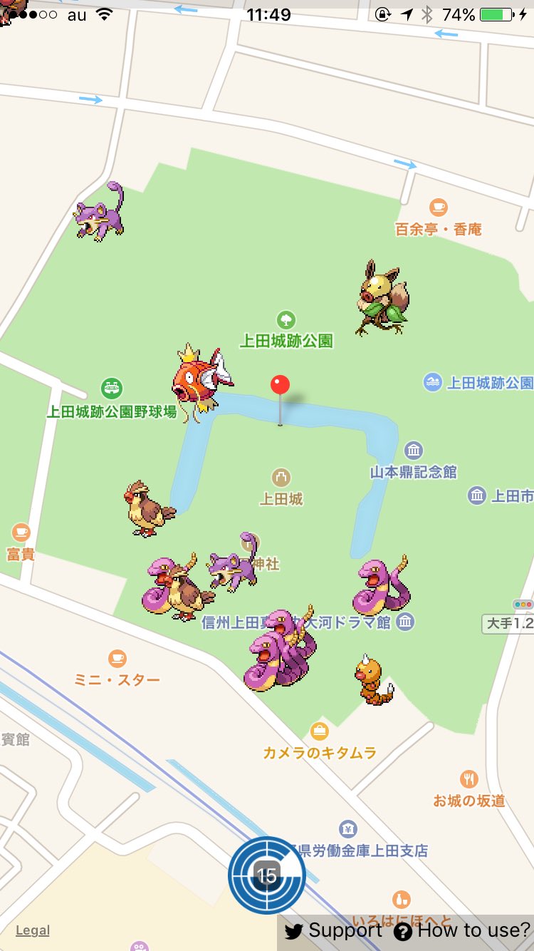 Pokemon Go 上田城のピカチュウの巣はアーボの巣窟になりました むちころ