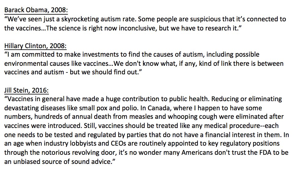 BenSpielberg's tweet photo. Compare @DrJillStein's statement on vaccines to what @BarackObama &amp; @HillaryClinton said eight years ago: https://t.co/cmB56FXH8s