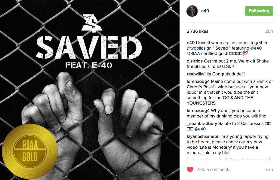 TheThizzler's tweet photo. This week @E40 &amp; @tydollasign's "Saved" went Gold:
#ThisWeekInTheBay:
https://t.co/PoKdKvB2Br https://t.co/5R2FhL93sM