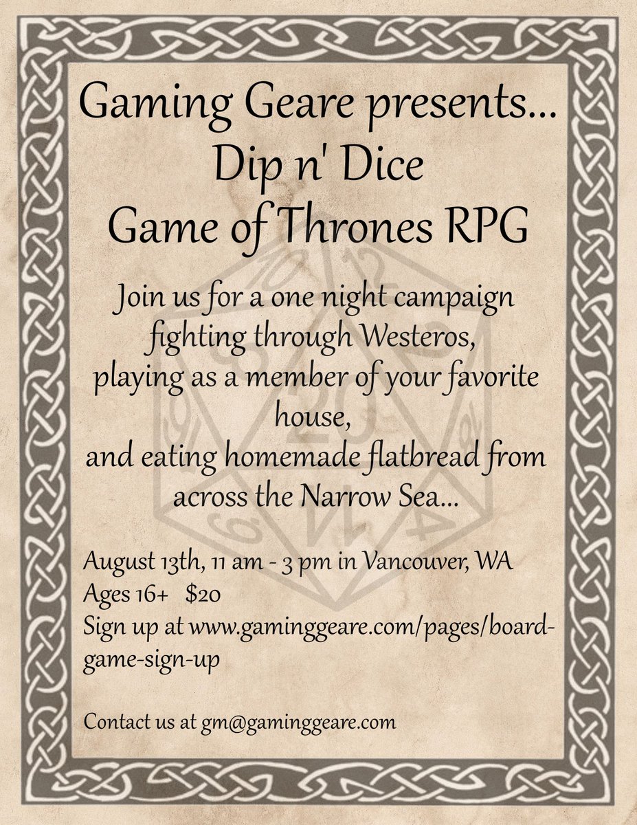GamingGeare's tweet photo. Hosting our very first game night! Come join us #rpg #gaminggeare #tabletoping #tabletopgames #GameofThrones #food https://t.co/mc0amkjjto