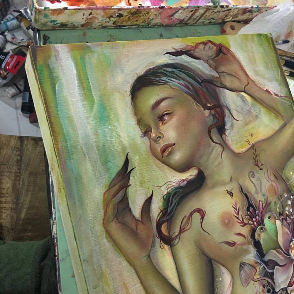 BeautifulBzarre's tweet photo. #WIP of @tatunga's #painting for the beautiful.bizarre curated exhibit #FemmetoFemmeFatale @ModernEden 17Sep #art https://t.co/3zevfnEEmr