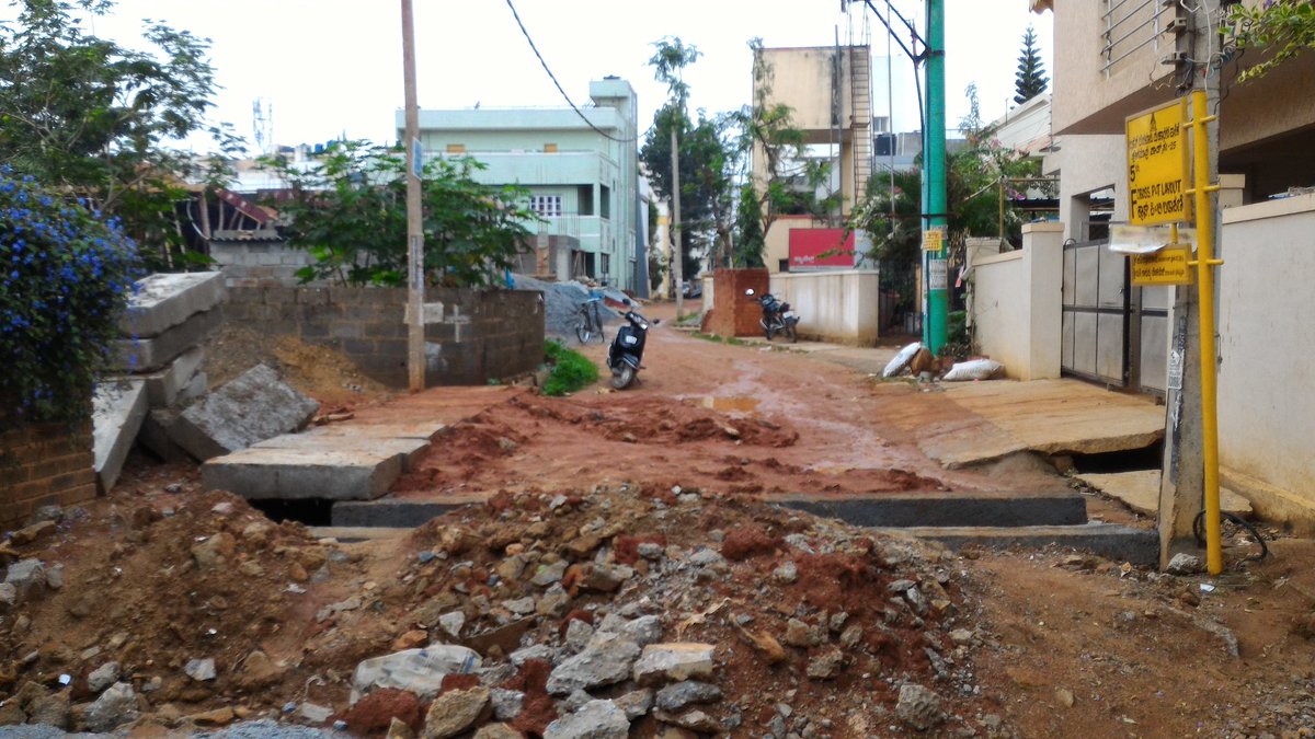 horamavureside's tweet photo. @BBMPCOMM1 3days since slabs got dumped. No effort to make road usable. Not even an ambulance can reach this cr rd https://t.co/YXyXlXWmd2
