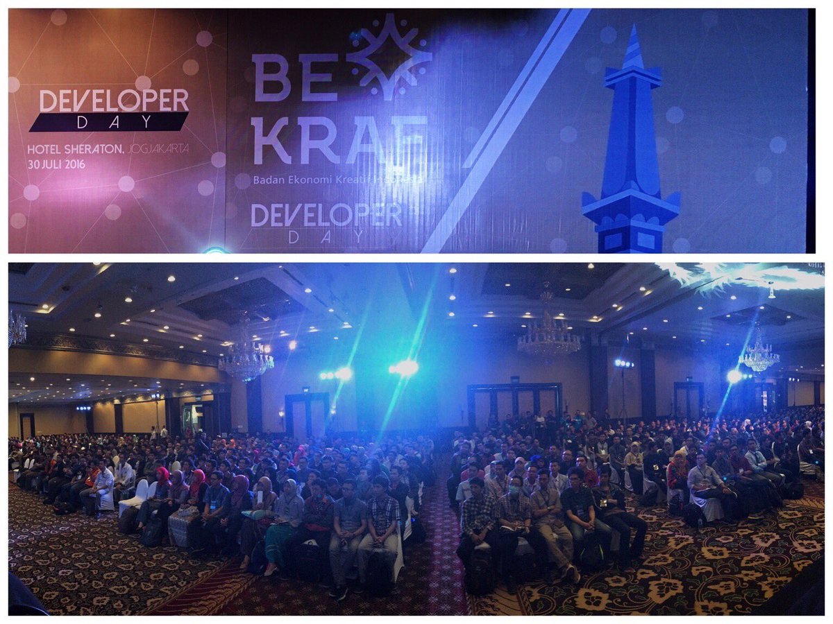 Triawan's tweet image. Yogya &apos;pecah&apos; ... 1000+ packed and full. #BEKRAFDeveloperDay @hnugraha 

#Repath Foto dari mas Harry K Nugraha