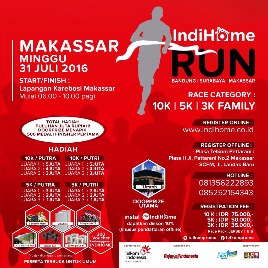 FebryMeuthia's tweet photo. Makassar! Udh siap lari besok? #IndiHomeRun yg blm daftar, jgn lupa instal MyIndiHome biar dpt diskon https://t.co/9454Y8dcCd