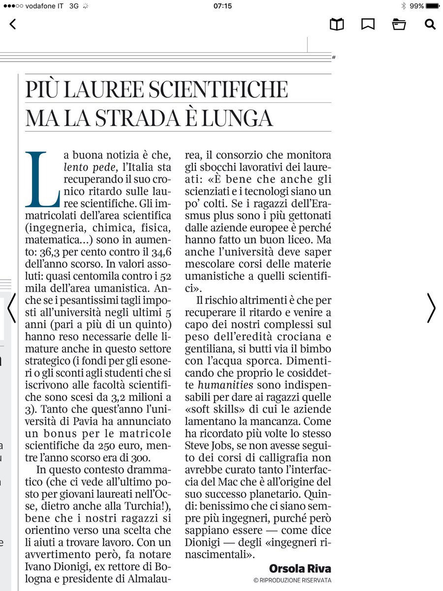 #ingegneri #rinascimentali su <a href="/Corriere/">Corriere della Sera</a> per dare #lavoro ai nostri #studenti. Mix di #analytics e #cultura