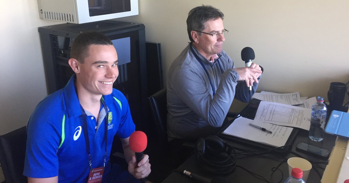 An NPS young gun in the comm box for this #AusATour game - Sam Heazlett. LIVE: cricketa.us/2aQRU7V #AusATour