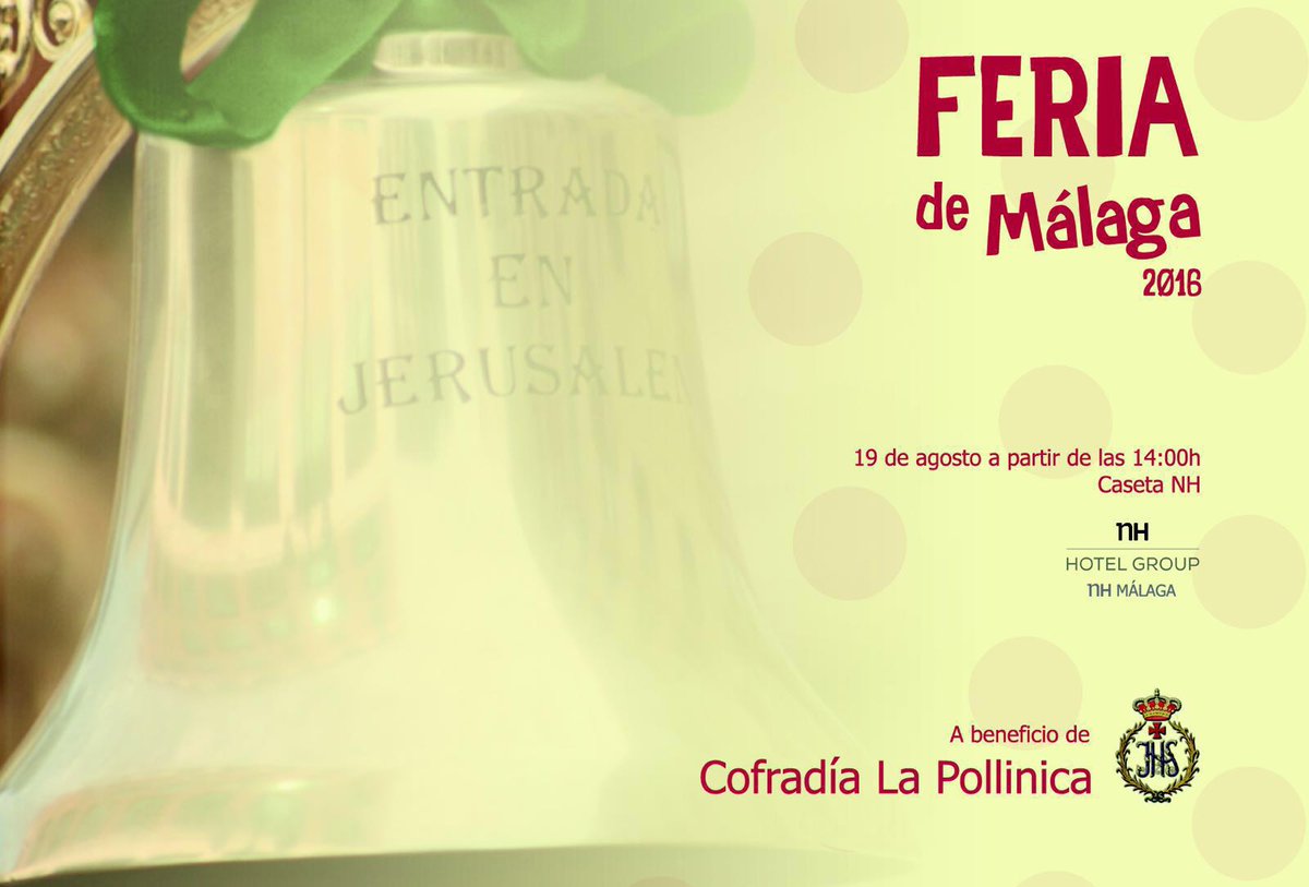 pollinicamalaga's tweet photo. Día de #FeriaMLG pollinico en la caseta del Hotel NH, 19 de agosto a partir de las 14h. ¡Acompáñanos! #CofradiasMLG https://t.co/bA1OZLgzv2